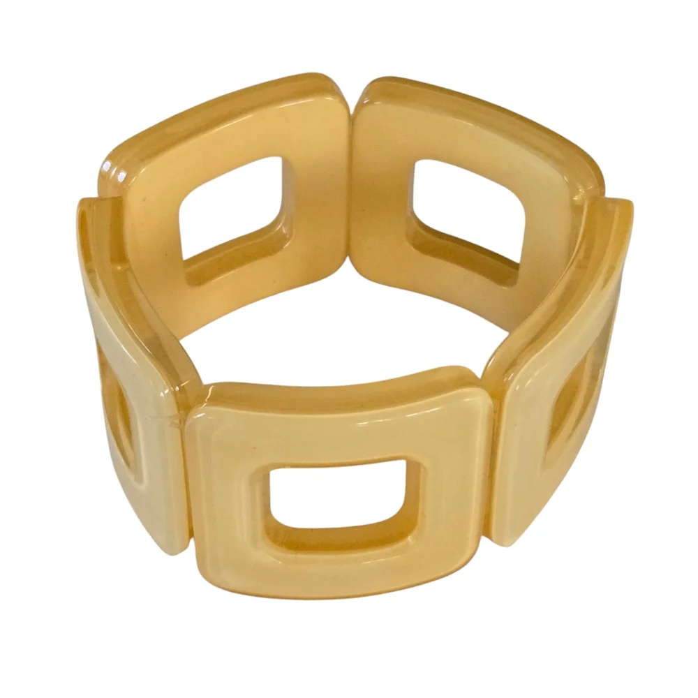 Vintage-Style Butterscotch Resin Stretch Bracelet Geometric Wide Cuff